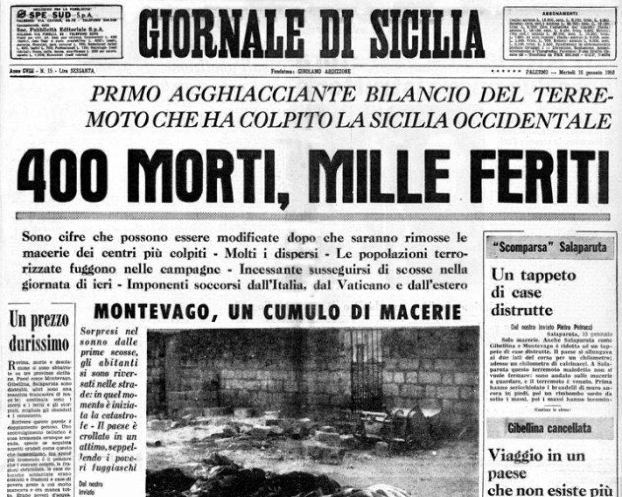 Terremoto giornale di sicilia prima pagina